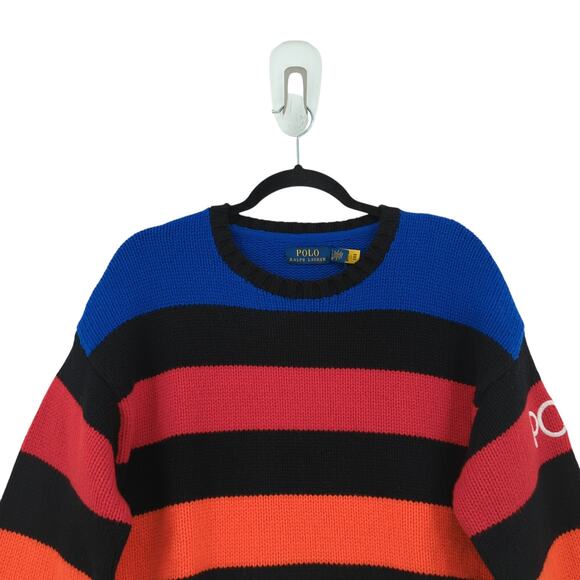 Polo Ralph Lauren Men S Logo Striped Wool Sweater Black Heavyweight Knit NEW - Picture 2 of 7